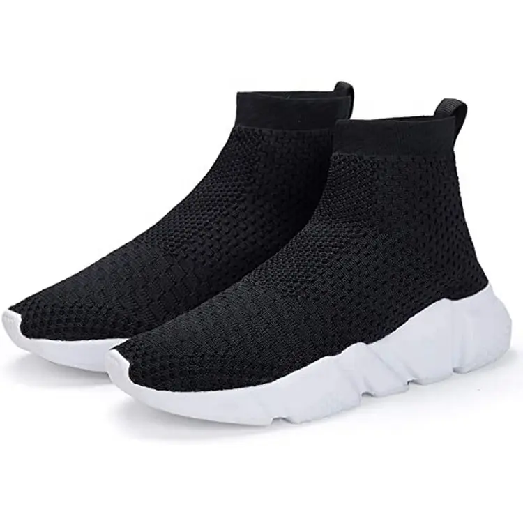 China New Fashion Boys Girls High Upper Lightweight Sneakers Walking Knitting Children Casual Shoes